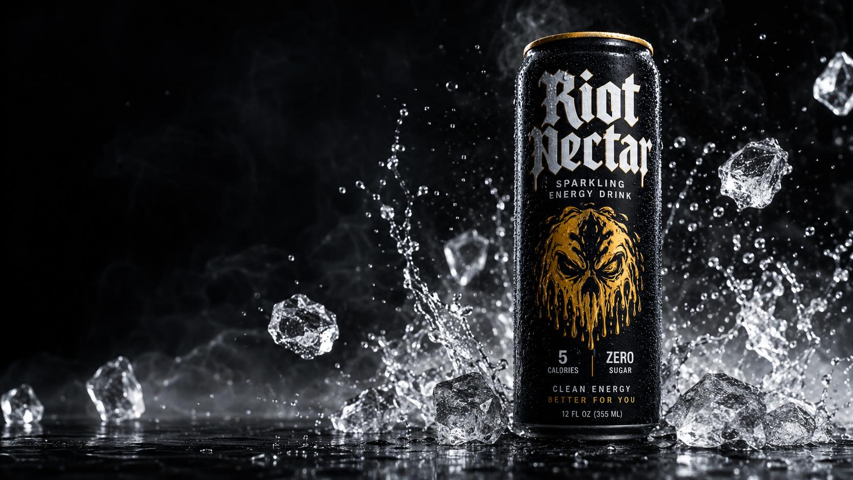 Riot Nectar can in ice and water